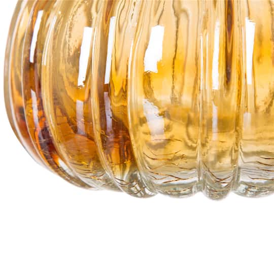 Glitzhome® Green & Amber Crackle Glass Short Pumpkin Set